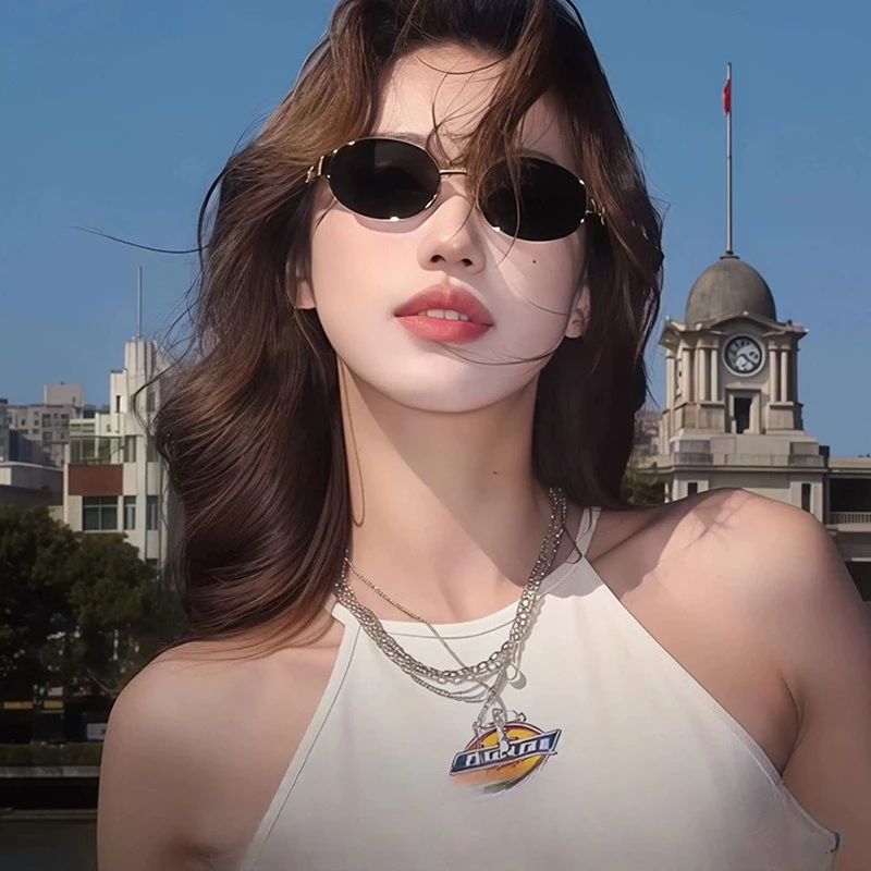 

Oval Shaped Personality Metal Small Round Fashion Cycling Glasses Beach Accessories for Women Traveling Glasses Driving Shades