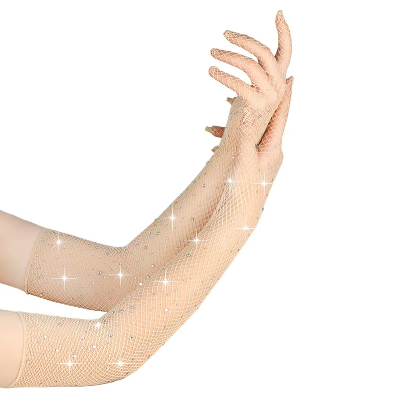 النمط الأوروبي والأمريكي حجر الراين خمر قفازات شبكية الملابس والاكسسوارات مثير ملهى ليلي شبكة صيد السمك قفازات طويلة مرنة #5