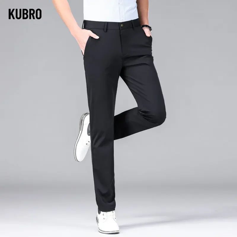 KUBRO 2023 New Trousers Men\'s Summer Thin Section Slim Casual Pants Man Multi Color Optional Ice Silk Loose Straight Business