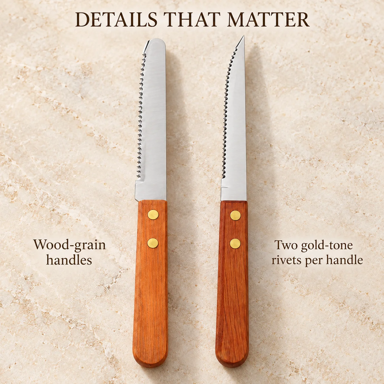 WXCOO Steak Knife Set Wood Handle Full Tang Stainless Steel Sharp Serrated Dinner Cutlery Dishwasher Safe for Meat and Bread
