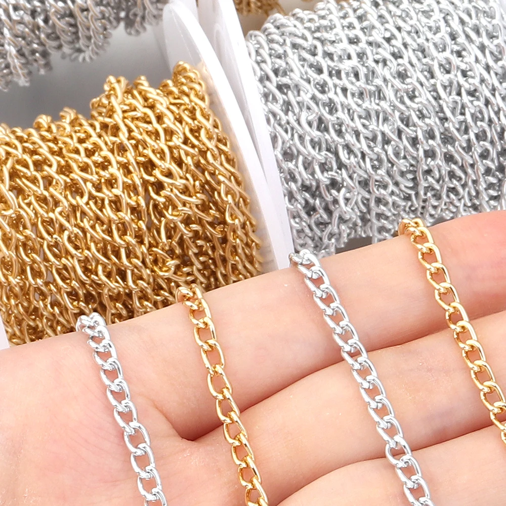 5 Yards/Rolle Aluminiumkette in Gold- und Silberfarbe, gedrehte Gliederkette für die Schmuckherstellung, DIY-Armbänder, Halsketten, Zubehör.