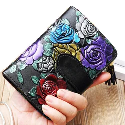 Floral Purse Short Women 2026 New Small Wallet Women Cards and Coins Cow Leather Purse Bag
