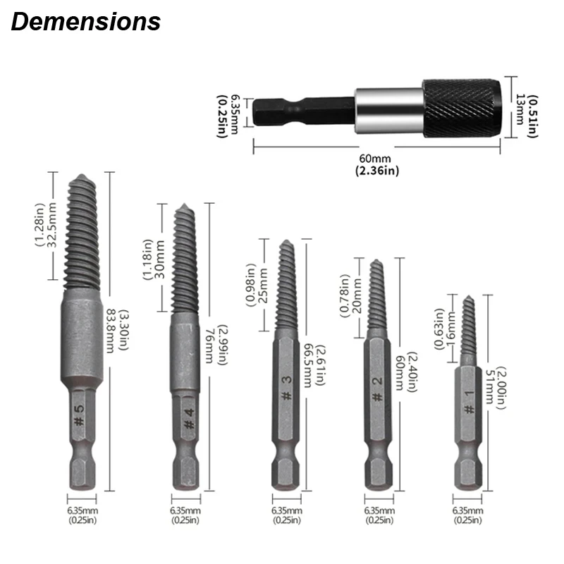 5pcs Screw Extractor Center Drill Bits Guide Set Broken Damaged Bolt Remover Hex Shank And Spanner For Broken Hand Tool