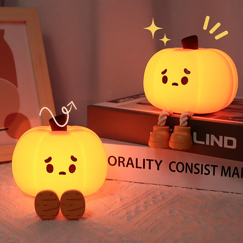 Cute Pumpkin LED Night Light Cartoon Silicone Lamp USB Rechargeable Timing Sleeping Lamp Bedroom Decoration for Children