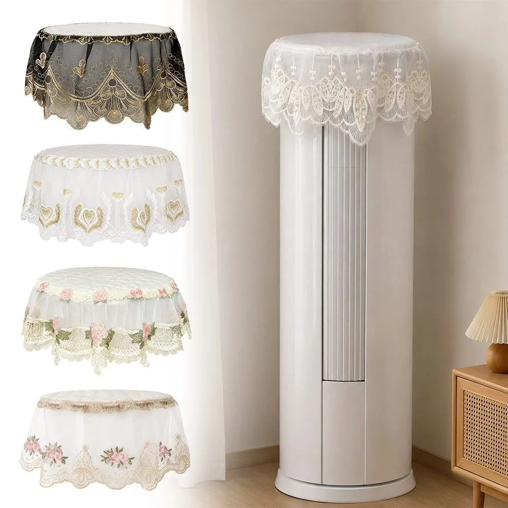 Dustproof Round Air Conditioner Cover Floral Lace Trim Universal Fit Vertical AC Dust Cover Soft Fabric