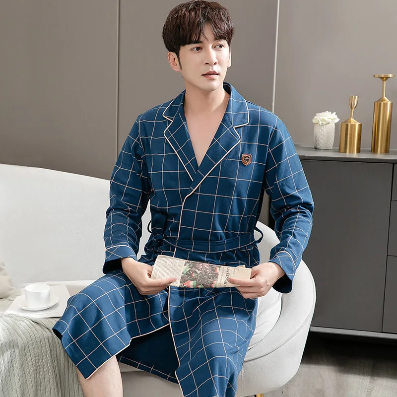 2023 Autumn Winter Loose Casual Bathrobe Men Dressing Gown Kimono Man Bath Cotton Long Sleeve V Neck Pijama Luxury Robe Dresses