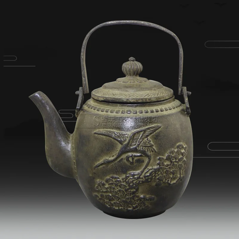

Early Crafts Pattern Brass Retro Crafts Ornament Copper Brass Crane Wine Pot Ornament Qianlong Year System
