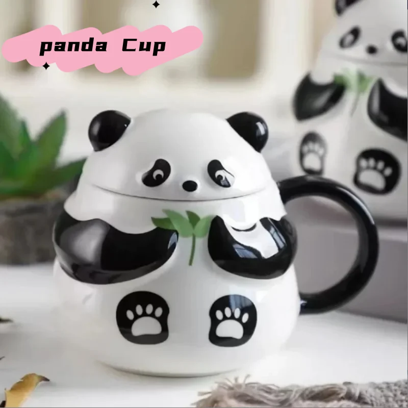 

Ceramic Panda Water Cup with Lid, Good-looking Girl Niche Design, Cute Children Creative Home Mugs, Coffee Cups