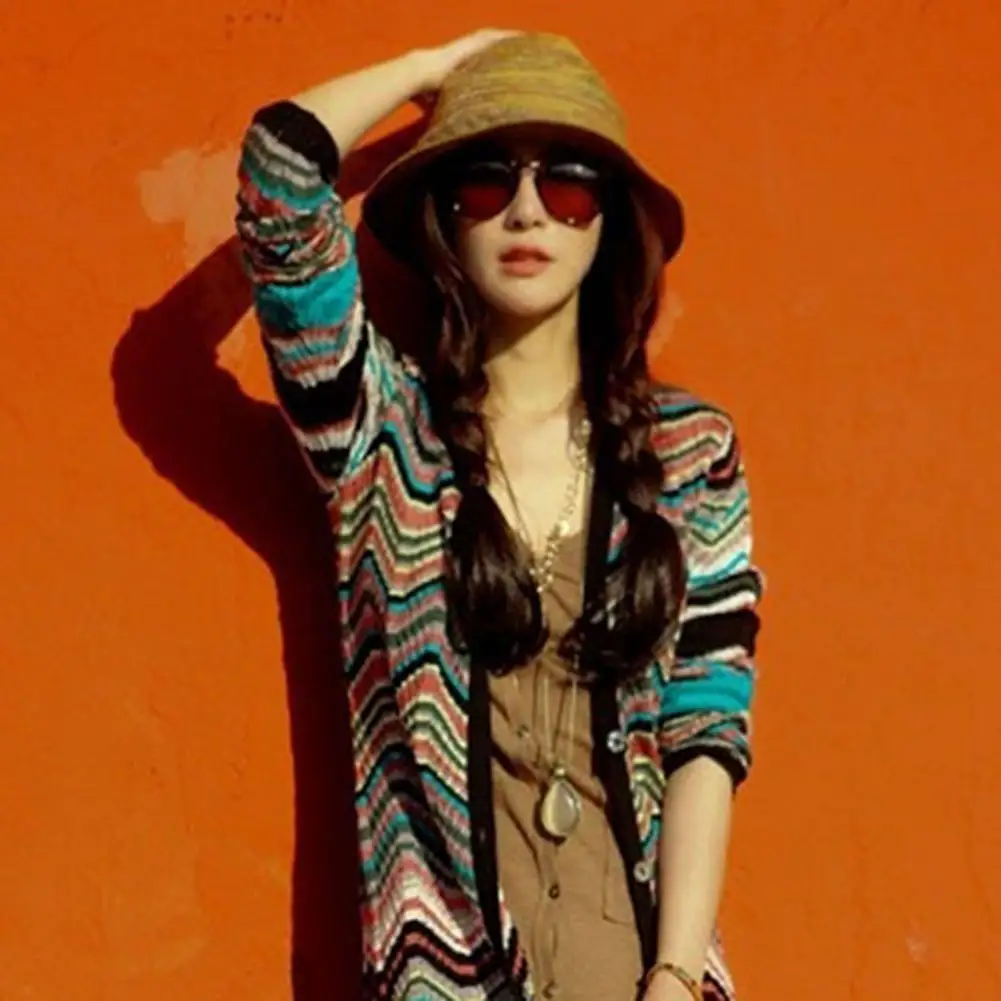 Women Summer Bohemian Straw Hat Foldable Striped Braided Rope Beach Sun Hat UV Protection Wide Brim