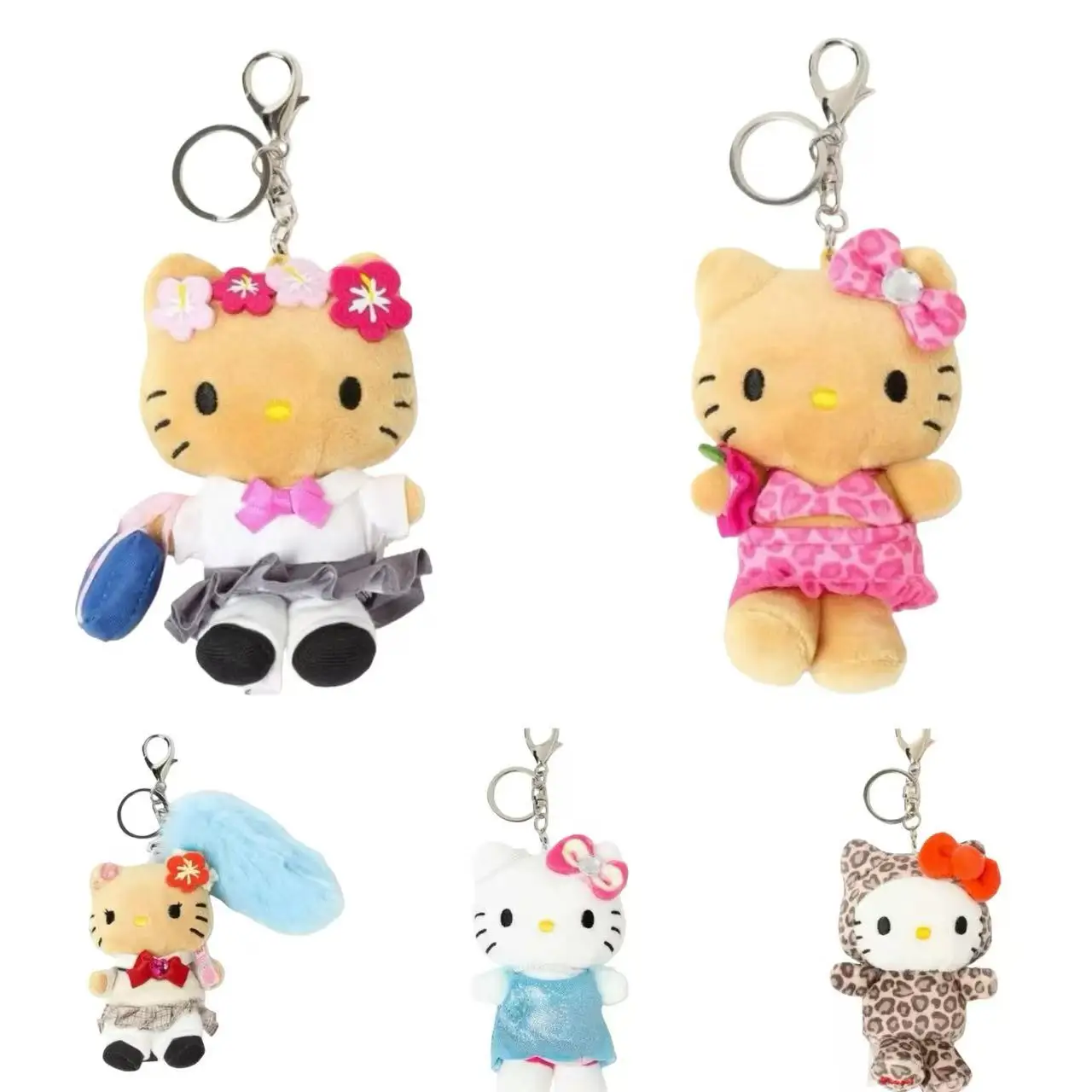 الكرتون JK موحدة مرحبا كيتي Y2K غال الجلد الأسود الوردي ليوبارد أفخم دمية ظهره المفاتيح سانريو محشوة KT القط اللعب قلادة