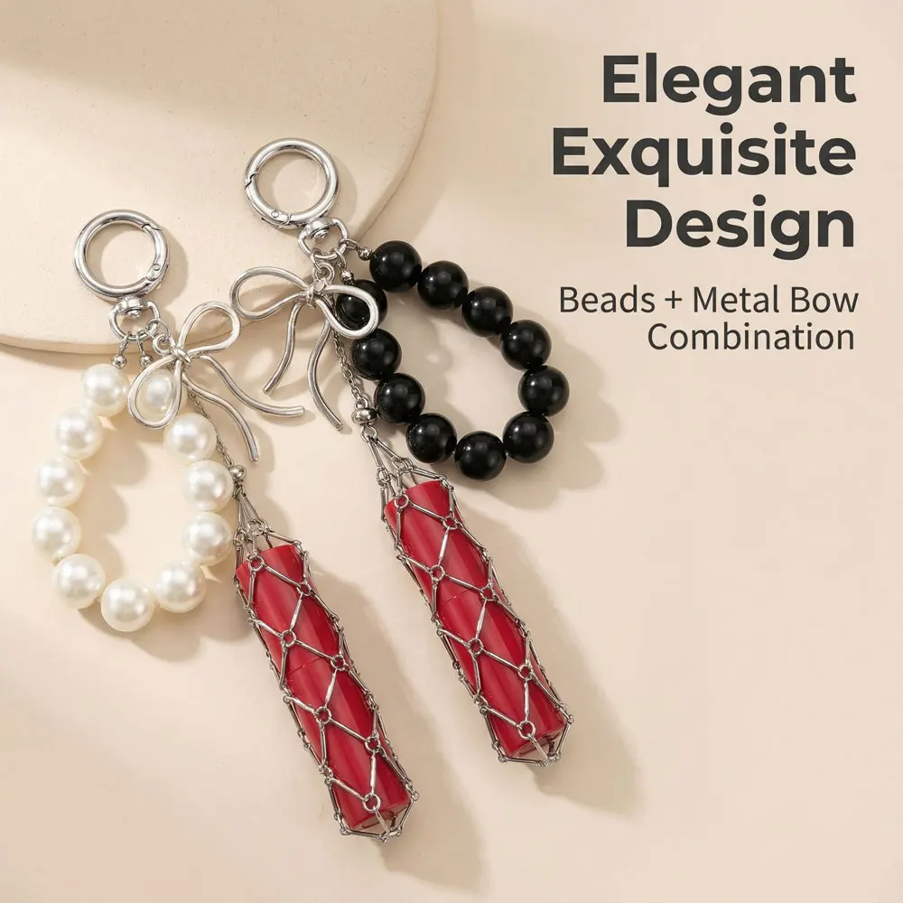 

Y2K New Stainless Steel Net Pocket Lipstick Keychain Pouch Lip Balm Bag Metal Keyring Holder Interchangeable Wedding Party Gift