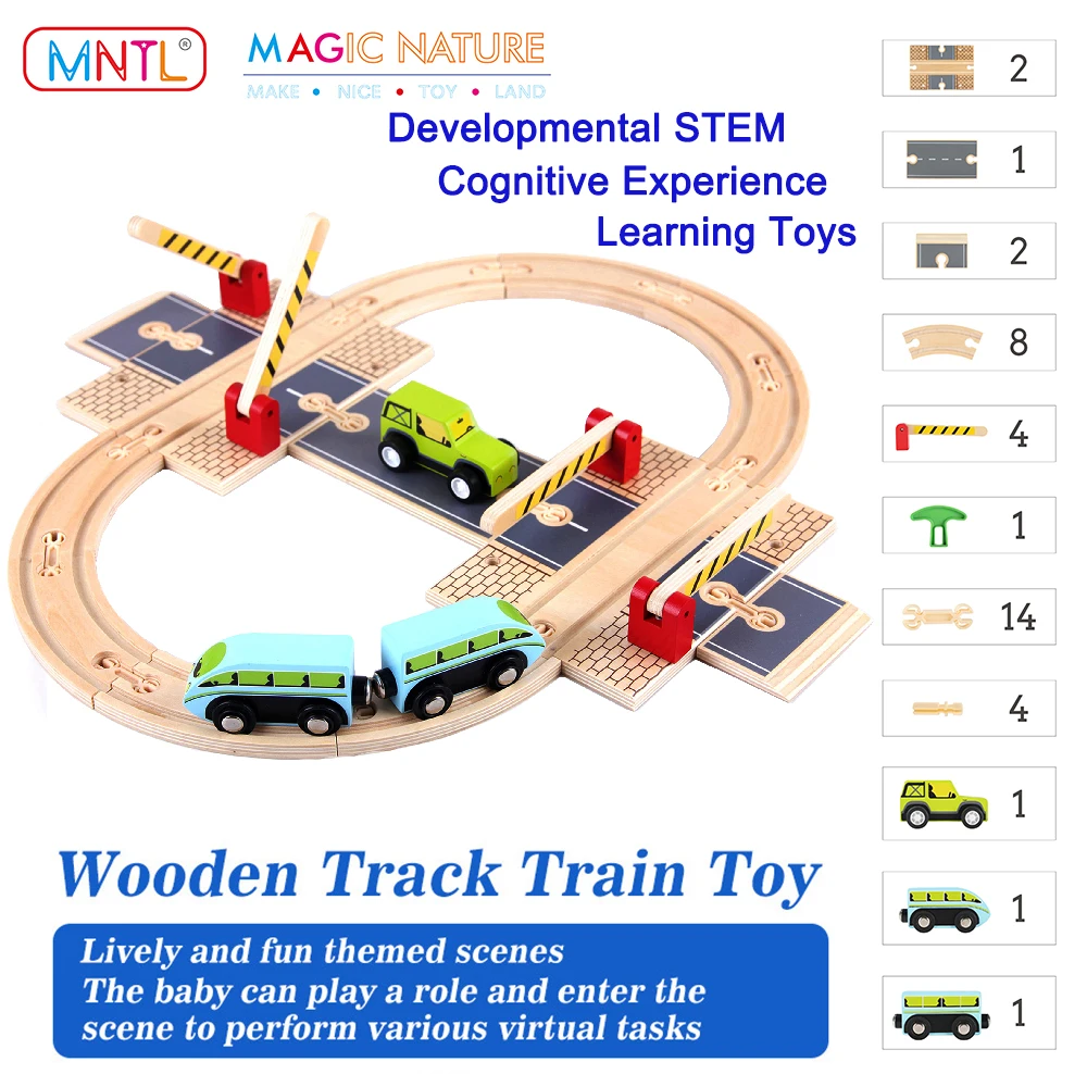 Mntl 39 Stks/set Houten Trein Speelgoed Educatief Leren Auto Spoorlijn Vrachtwagen Voertuig Rail Playset Meisje Kids Peuters Jongen Baby