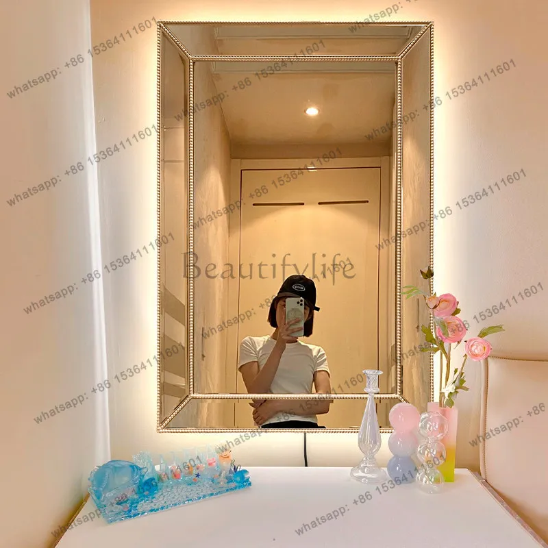 European-style square smart makeup mirror, bathroom and bedroom vanity mirror, wall-mounted mirror