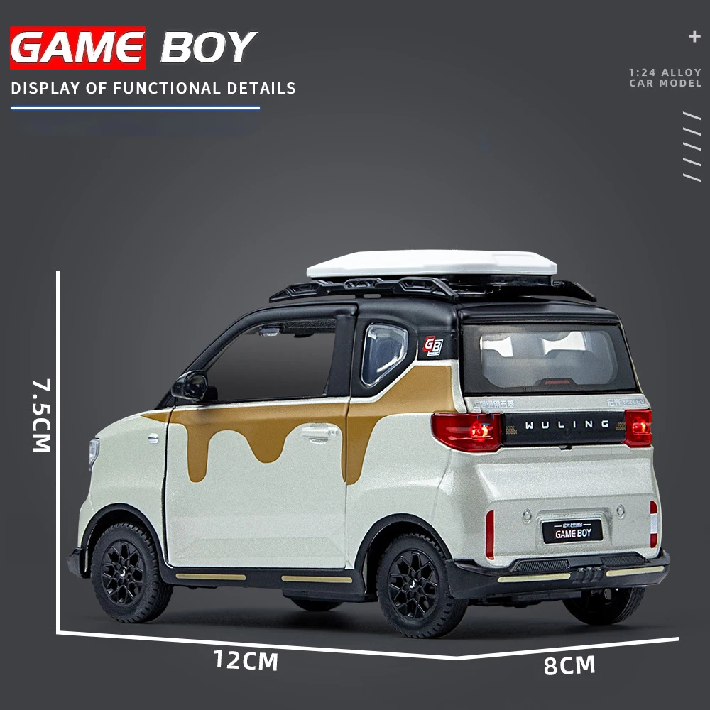 WuLing-Modèle de voiture MINI EV GAME BOY, Diecasts en alliage, Véhicules jouets, Son et lumière, Dos nervuré, Cadeaux pour enfants, 1:24