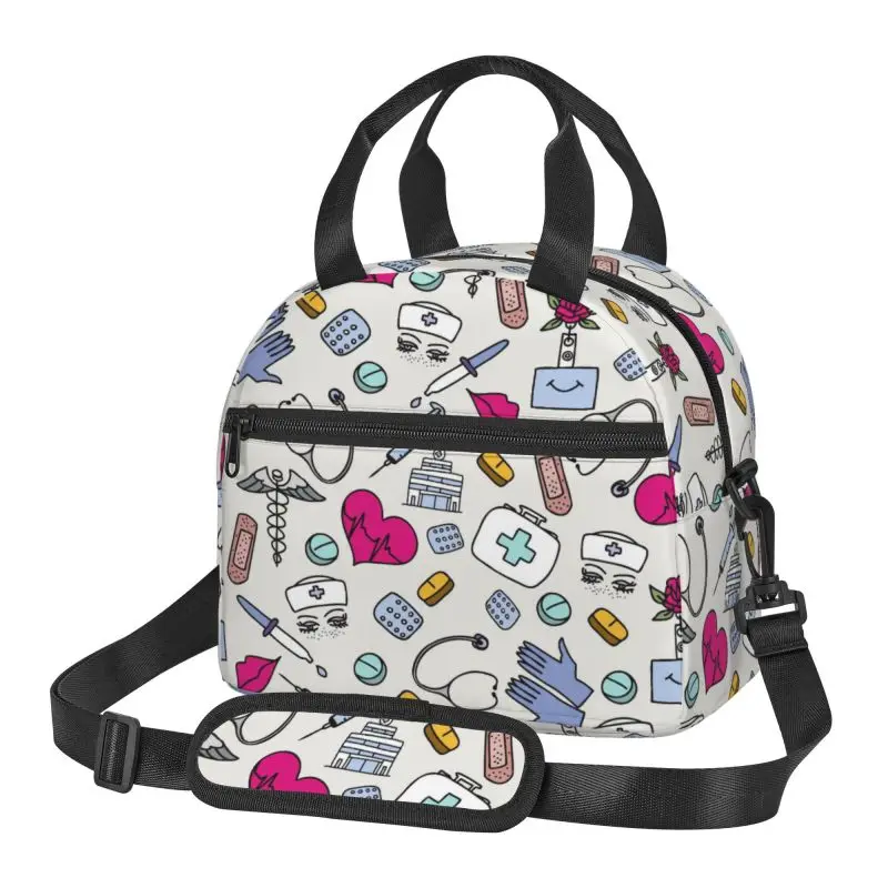 Doctor Nurse Enfermera En Apuros Lunch Bag Large Insulated Lunch Boxes with Adjustable Shoulder Strap for Women Girls Work