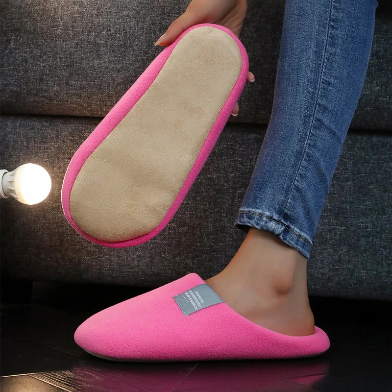 Autumn Winter Solid Slippers Women Men Household Bedroom Floor Couple Non-Slip Plush Closed Toe Design Home Flat Shoes Zapatos view 2