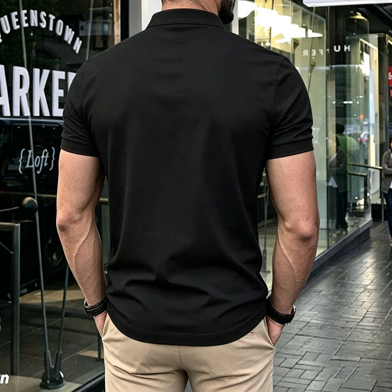 Herren Henley Poloshirt Kurzarm Knopfleiste Lässiges Oberteil mit Brusttasche Atmungsaktive Polyester-T-Shirts für den Täglichen Sommergebrauch – Detail 31