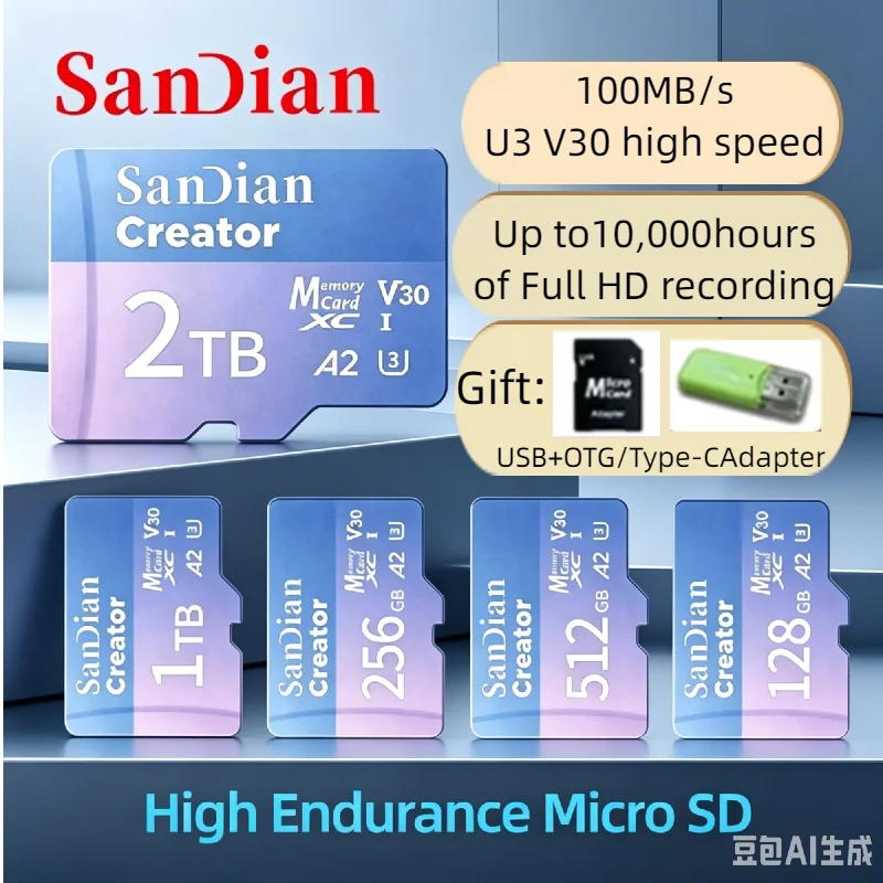 

High Speed Micro TF SD Card V30 A2 SDXC 128GB‑1TB Max 190Mb/s TF Card for Dash Cam Home Monitoring 4K Camera Drone