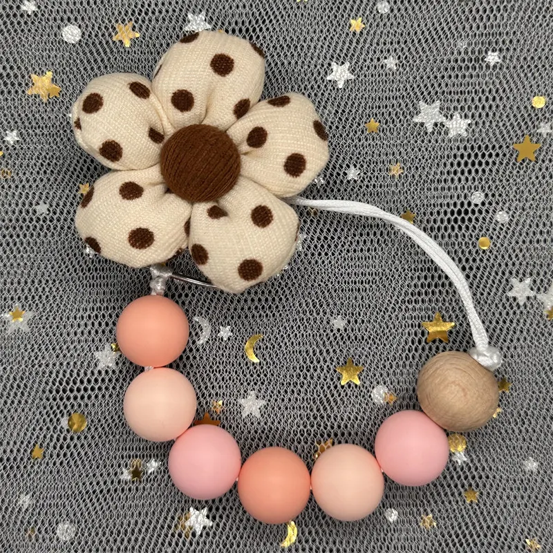 Babyaccessoires Pasgeboren producten Keten Fopspeenclip Jute Bloem Anti Drop Chain Fopspeen Bijtring Clip Siliconen Kinderen Cadeau