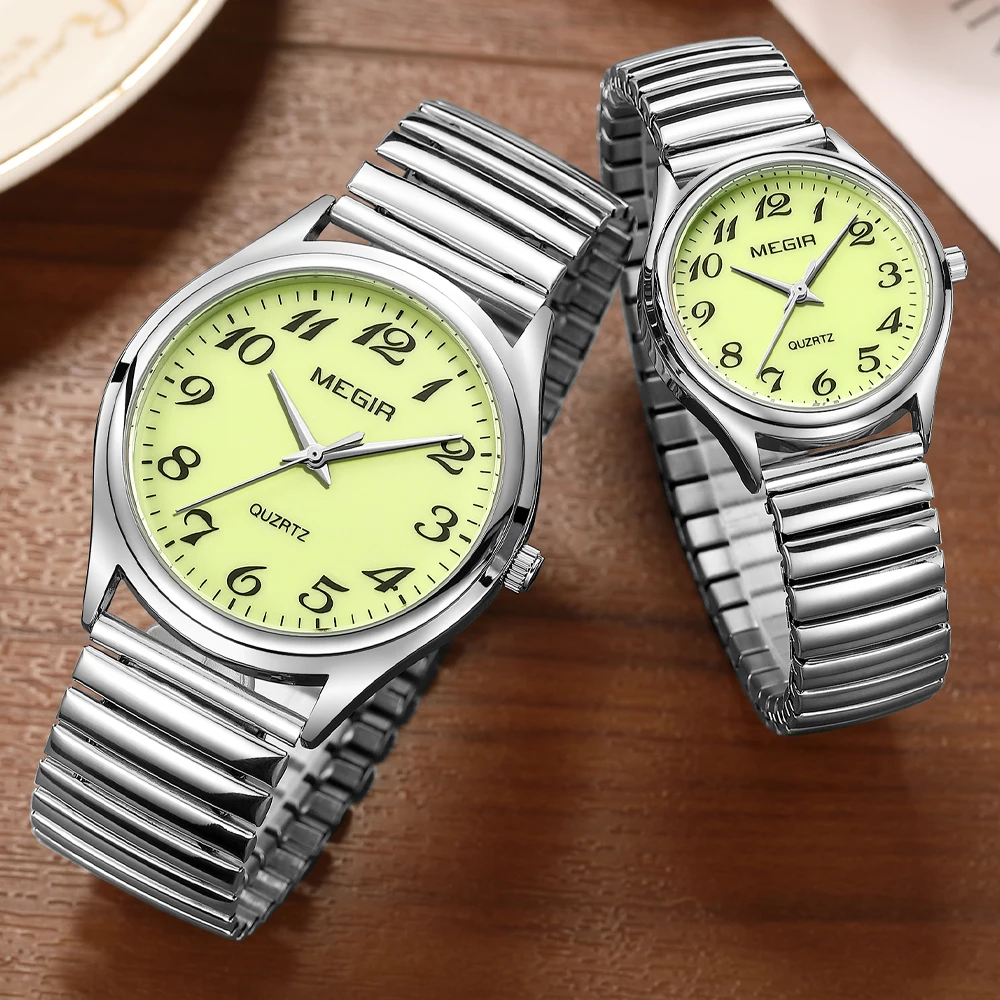 MEGIR Luxury Couple Watch for Men Women High Quality Quartz Watches Stainless Steel Waterproof Wristwatches Valentine's Day Gift