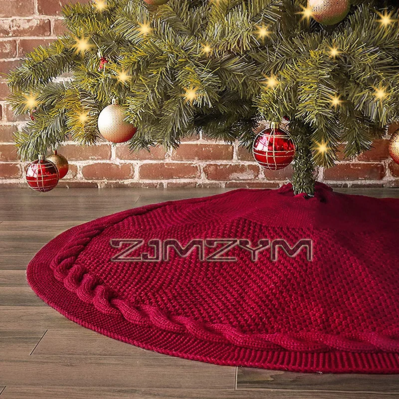 

1 шт. вязаная юбка для рождественской елки, круглая утолщенная деревенская крышка основания рождественской елки, красные украшения для дома, декор для рождественской елки, красный, белый