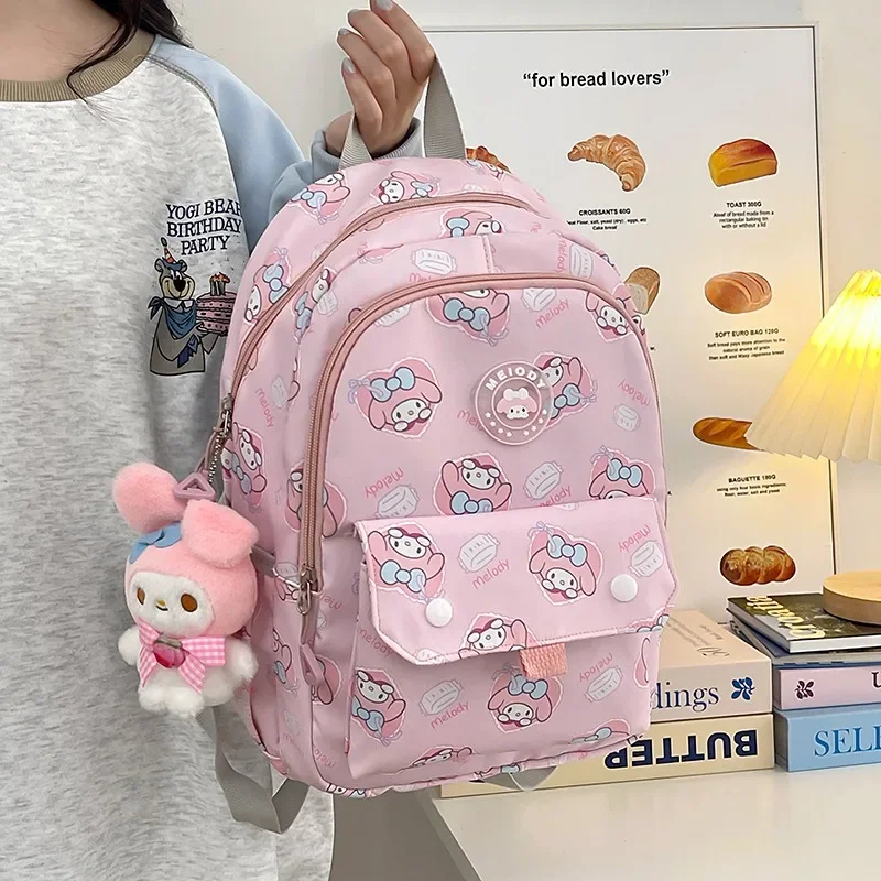 

Xiuya My Melody Womens Backpack Pink Cartoon Print Cute Fashion Nylon Casual Backpacks Japanese Style Small Korean Popular Bag