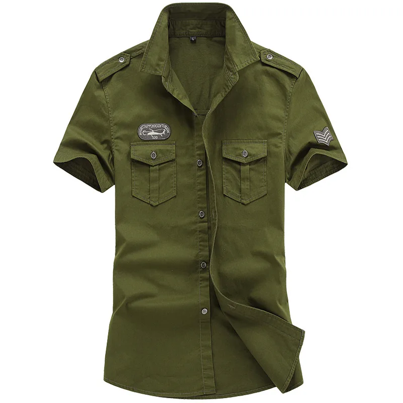 2022 New Men\'s Cargo Tactical Shirts 100% Cotton Short Sleeve Work Brand Military Shirt Chemise Plus size 5XL