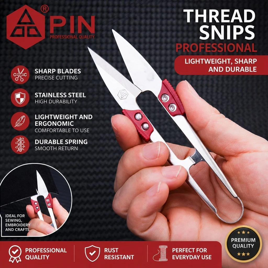 Pro Stainless Steel Thread Snips, Sharp Lightweight Spring Thread Snips for Sewing, Rust Resistant Durable Thread Snips Tool