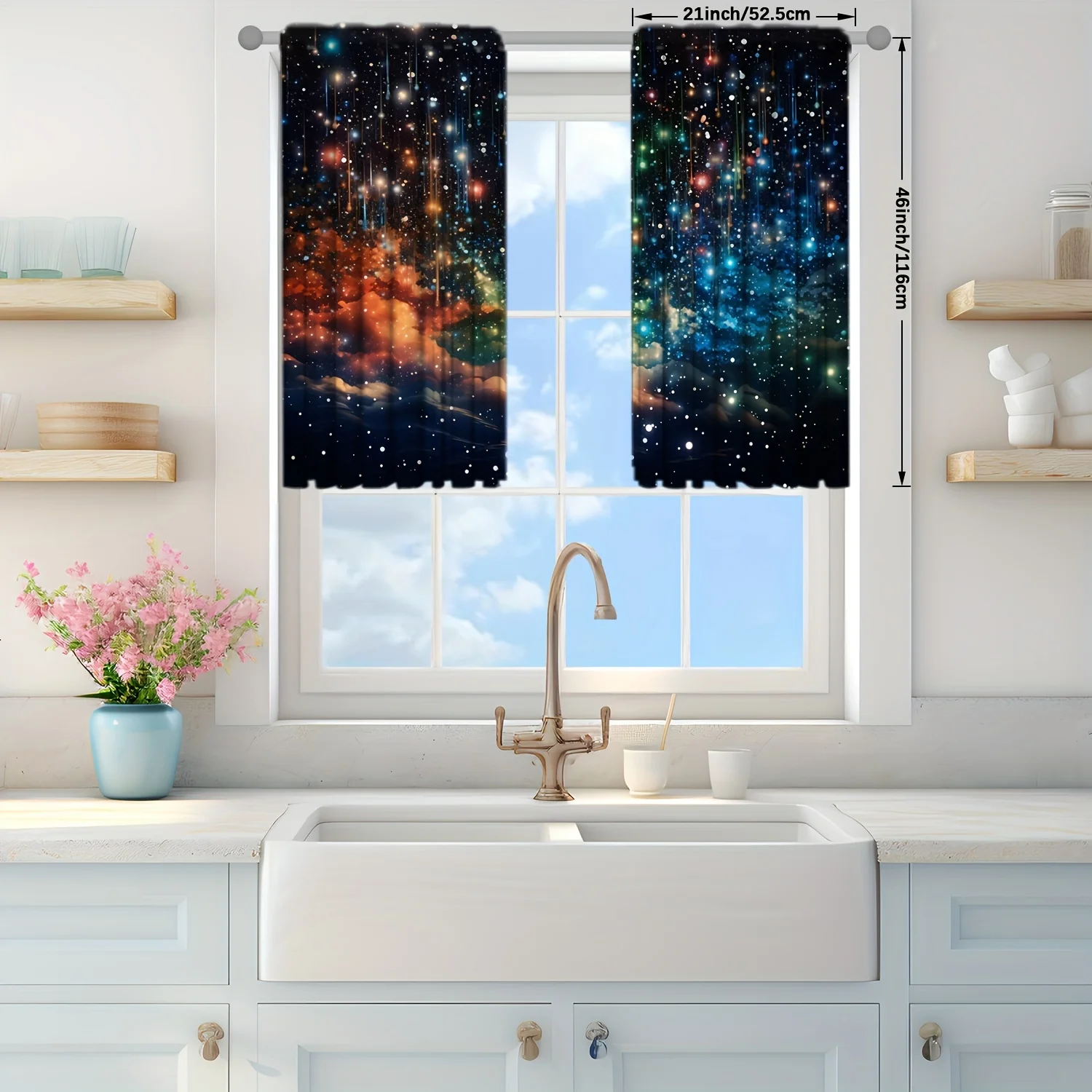 2pcs Colorful Galaxy Style Printed Curtain for Home Decor - Rod Pocket Window Treatment for Bedroom, Office, Kitchen,Living Room