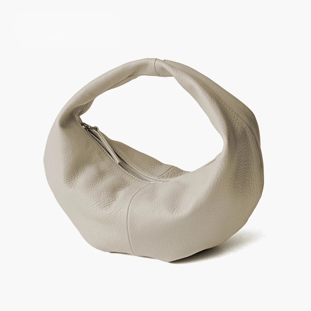 

Annmouler Genuine Leather Top Handle Bag Dumpling Shape Half Moon Tote Bag Real Sheepskin Hobo Handbag Soft Daily Commuting