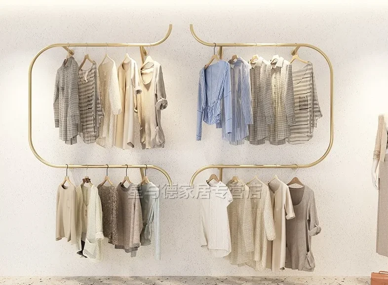 Clothes store display rack Double layer clothes rack Children\'s wear rack Decorative display rack Gold clothes pole