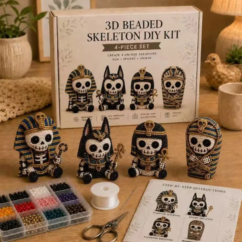 DIY Bead Craftsmanship Set 3D Material Pack Bead Embroidery Kit Beginner's Handmade Pirates Egyptian Pharaoh Skeleton Craft Gift