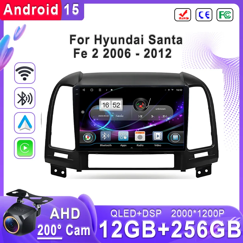 

Plug and Play For Hyundai Santa Fe 2 2006 - 2012 Stereo Head Unit Android 15 2K Incell Screen GPS Navigation High-performance BT