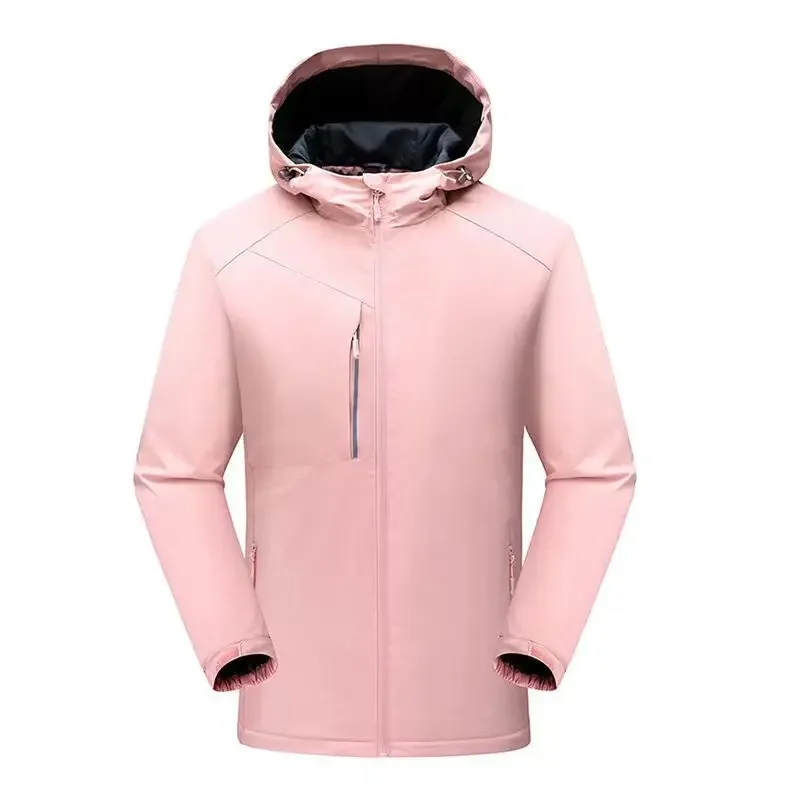 Men Women Sports Thick Jacket Hooded Zipper Coat Stand Collar Coats Hiking Jackets Solid Casual Regular Splice Autumn Winter