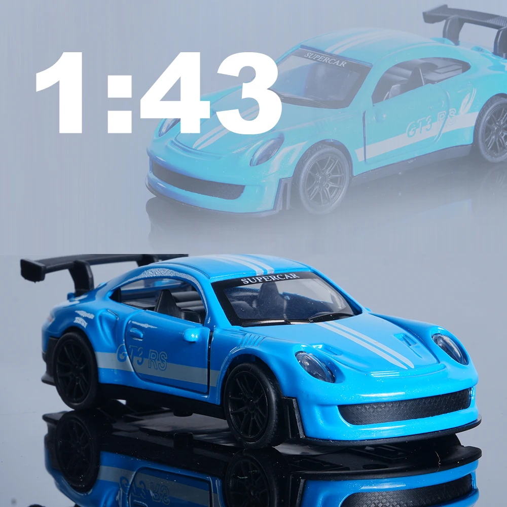 

Модель спортивного автомобиля из синего сплава 1:43, ярко-синяя с белыми линиями, двери могут открыть и закрыть гибко, игрушка для мальчика/подарок на Рождество и Хэллоуин