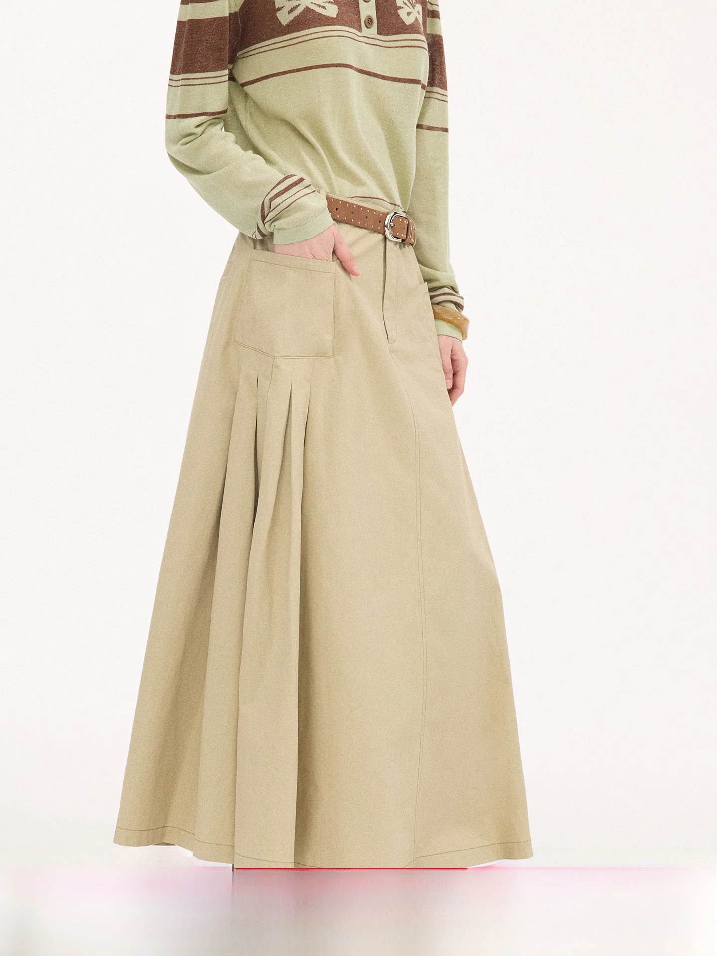 Elegant Long Folded Pocket Skirt Women's mid Waist A-Line Skirt Summer 2026 DIDDI MODA Premium Quality Half Body Skirt