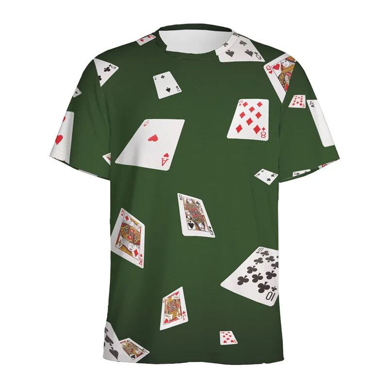 Fashion Poker Casino Graphic T-shirt Men 3D Printed Playing Cards T Shirt Summer Casual Street Short Sleeves Round Neck Tees