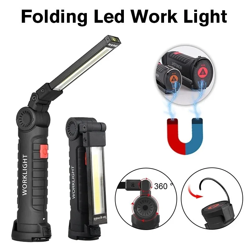 LED Work Light Magnetic Base Hook Rechargeable 360°Rotating Portable Handheld Flashlight For Working Repairing Outdoor Camping