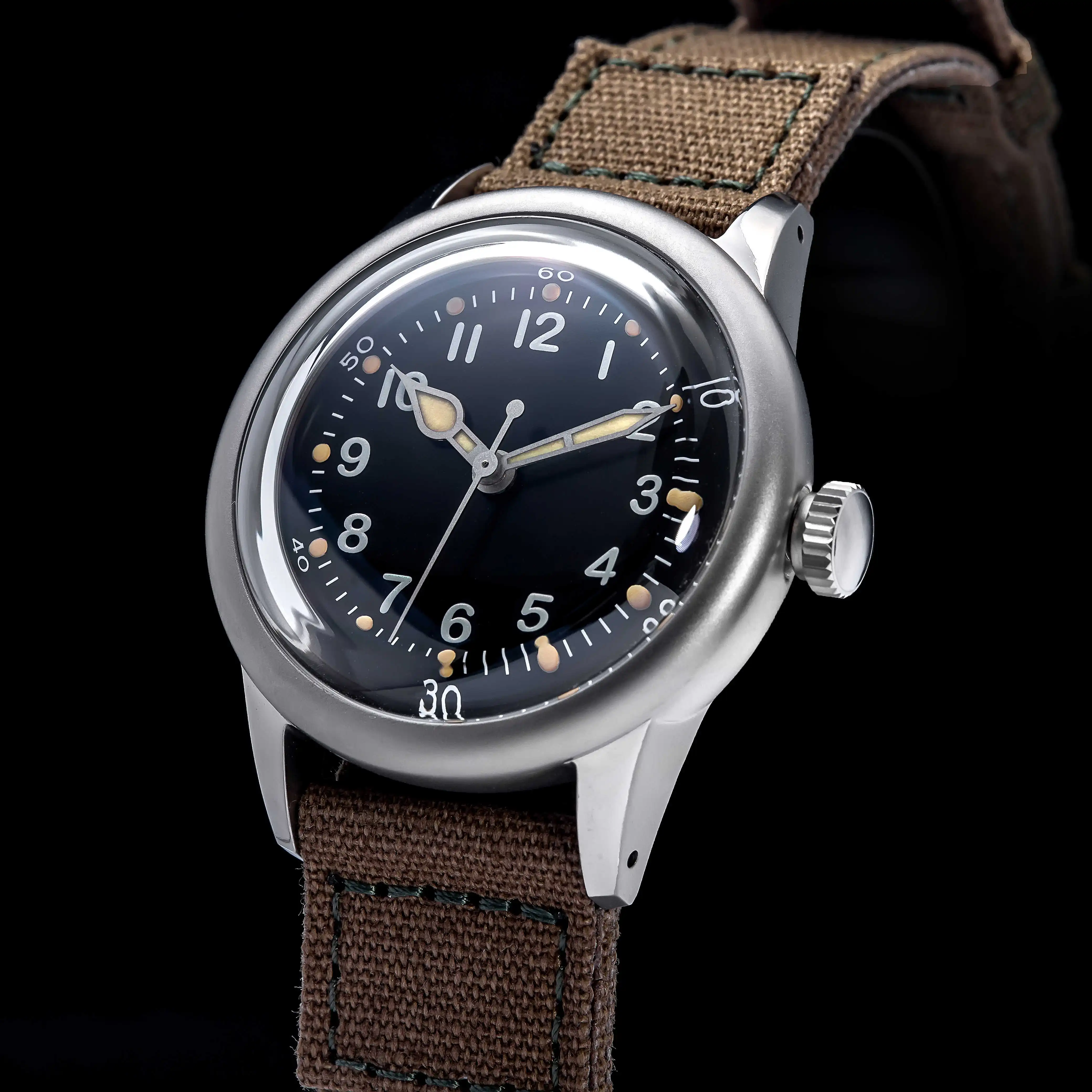 Dorn 36mm schwarzes Zifferblatt Titan Saphirglas Vintage Piloten uhr nh35 Automatik werk 10bar wasserdicht gekämmt