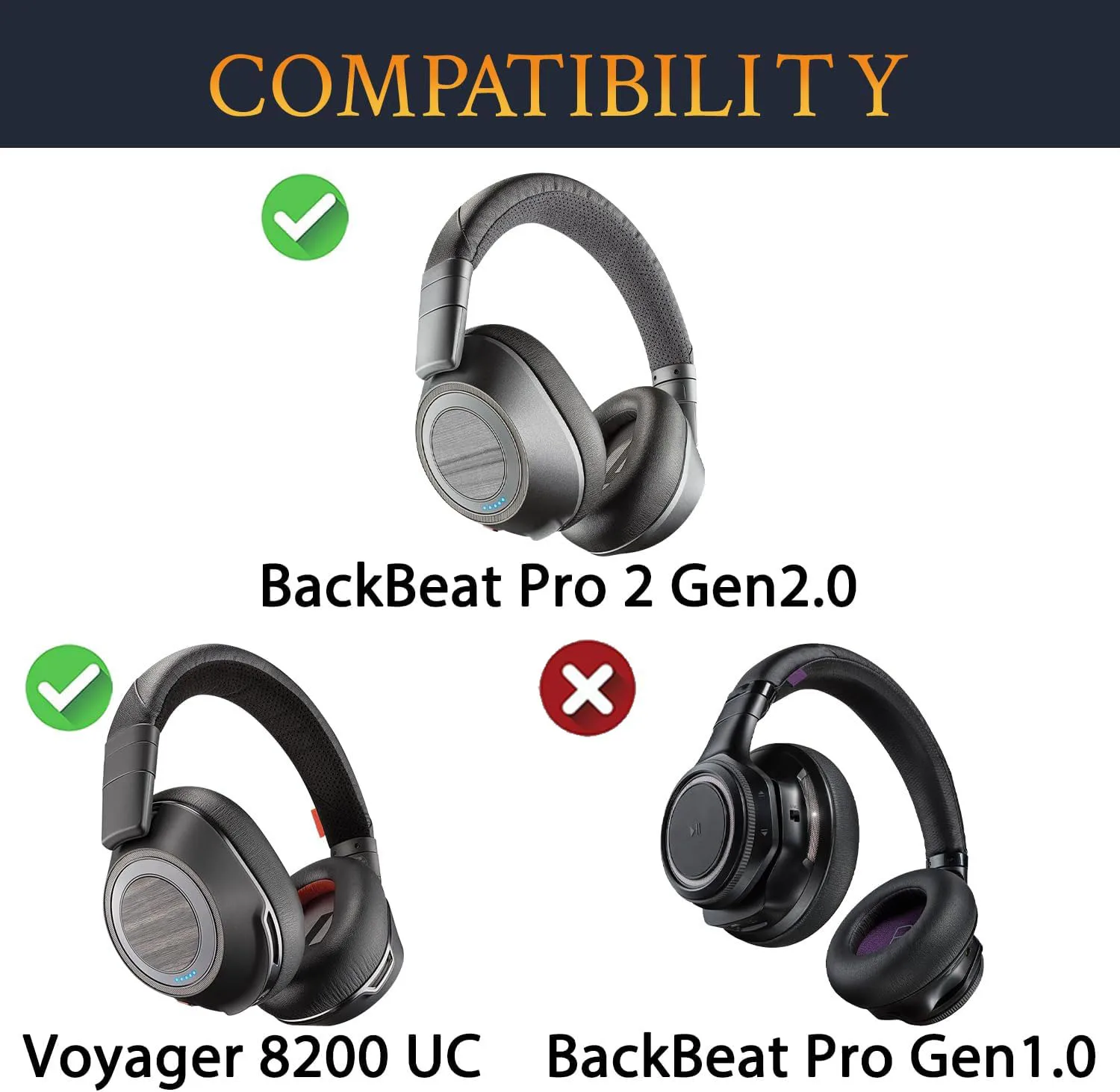 Łatwy w montażu zestaw opaski na głowę + nauszników do słuchawek Plantronics BackBeat Pro2, Voyager 8200 UC 8200UC, poduszka na pałąk i nauszniki — zdjęcie produktu 2