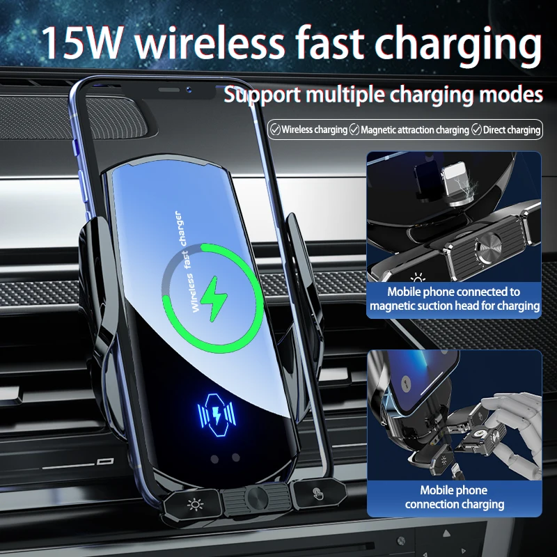 Top seller 2024 15W Wireless Fast Charging  Bracket For iphone 15 13 12  Pro Max Car Wireless Charger For Mobile Phone Dropship