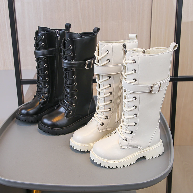 

Girls High Boots Round Toes Versatile Children Mid-calf Boots Soft Bottom Non-slip 2025 Autumn New Kids Long Boots with Side Zip