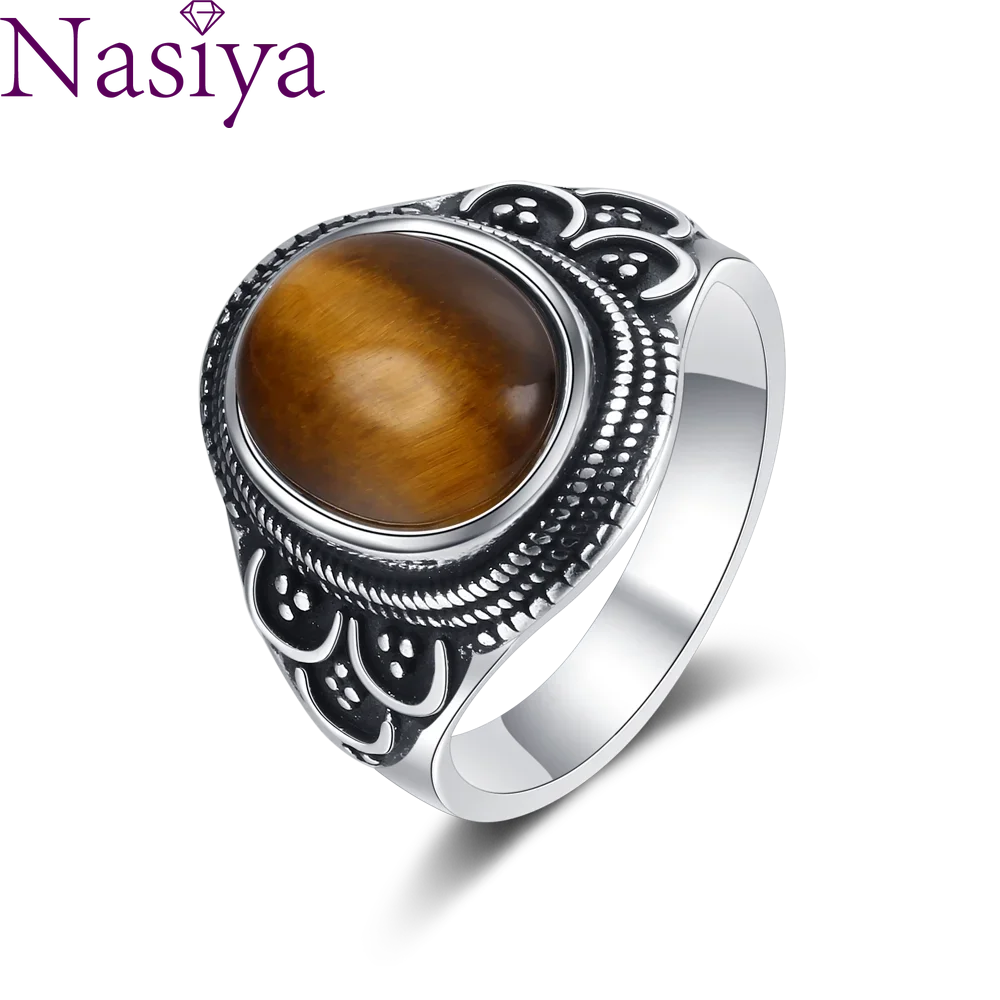 

Oval Natural Tiger Eye Jewelry S925 Sterling Silver Ring for Women Men Gift Retro Style Engagement Wedding Party Accessories