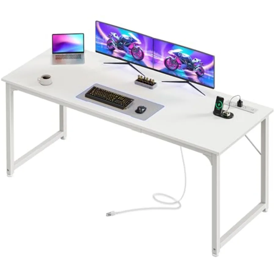 

Компьютерный стол для офиса 63 x 24 дюйма с розетками и портом USB-C, увеличенный и удлиненный игровой стол для дома, офиса, учебы и письма