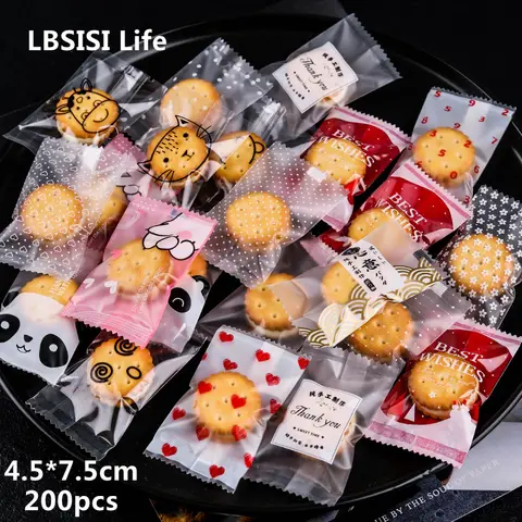 LBSISI Life, 핫 인감 가방 버튼 비스킷 미니 캔디 쿠키 초콜릿 우유 날짜 베이킹 기계 봉인 된 식품 포장 가방, 200pcs Best5