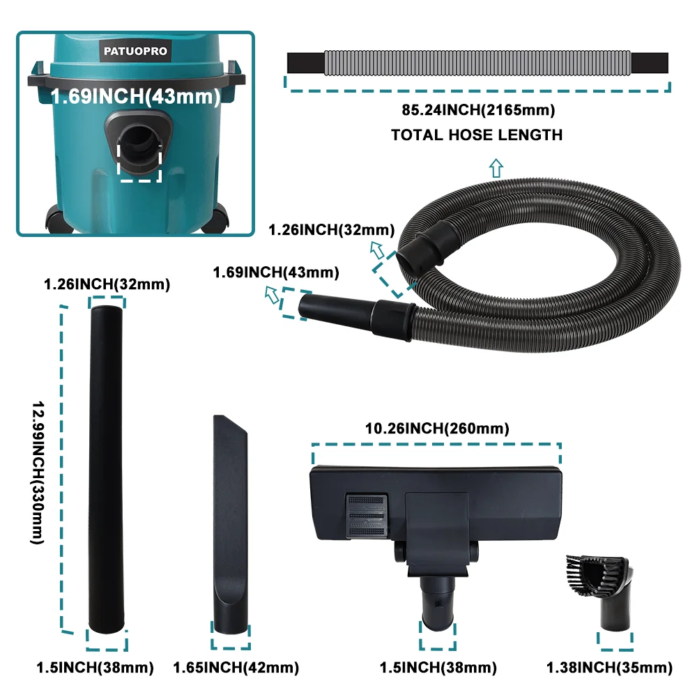 2-In-1 습식 및 건식 무선 진공 청소기 10L 고출력 흡입 먼지 수집기 바퀴 포함 마키타 18V 배터리용(배터리 없음)