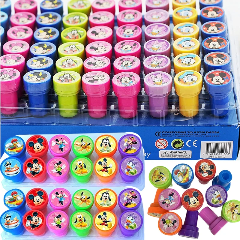 12/24/36Pcs Mickey Mouse Stamp Party Favor Minnie Donald Duck Seal Stamp for Kids Boys Birthday Party Giveaway Souvenir Gifts