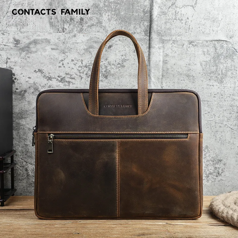 

Suitable for Apple laptop protective cover Crazy Horse Leather Macbook pro 15-inch zipper laptop bag office handbag