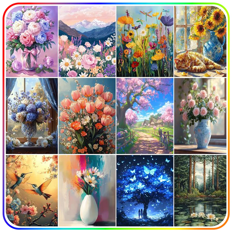 

SDOYUNO 5D Diamond Painting Tools And Accessories Landscape flowers Full Square Drill Full Round Drill Embroidery Picture Crafts