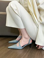 Pointy High Heel Sandals for Women 2024 Summer Fog Blue Pointy High Heel Sandals for Women Slim Heel Shallow Single Shoes